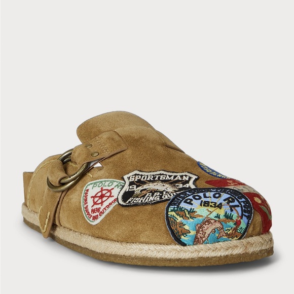 ISO ISO ISO Polo Ralph Lauren Turbach Logo-Patch Suede Clog Sandal Size 7